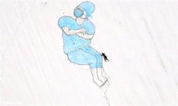 خلق نقاشی‌های غول پیکر روی برف!
