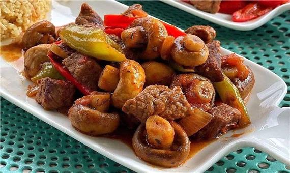 خوراک گوشت و قارچ شامی خوشمزه ولذیذ
