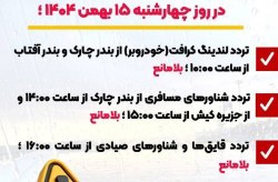 اعمال محدودیت دریایی در بنادر کیش، چارک و آفتاب در پی هشدار هواشناسی