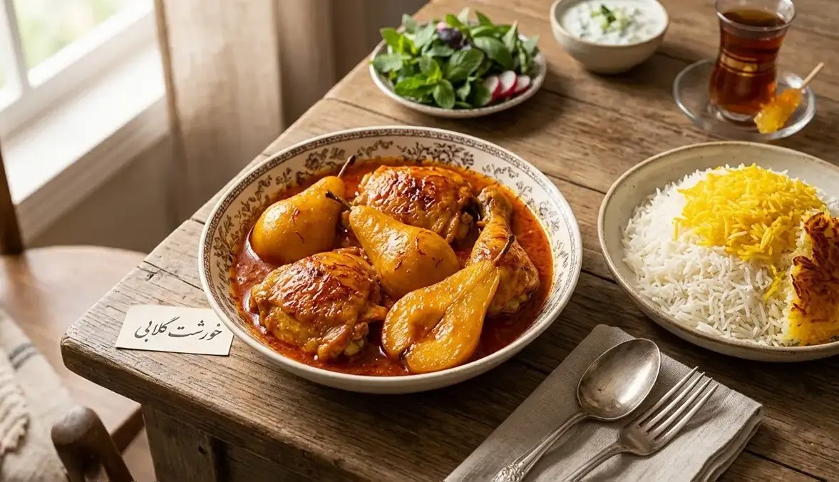 طرز تهیه خورشت گلابی با مرغ؛ خوش‌عطر و مجلسی