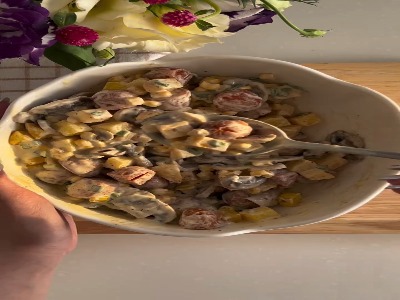 سالاد سیب زمینی و سوسیس مخصوص شام
